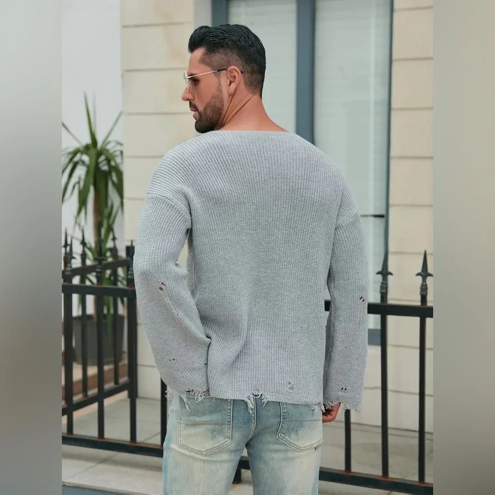 Zara Man Gray Rough-Hem Knit Long Sleeve‎ Sweater 🌫️